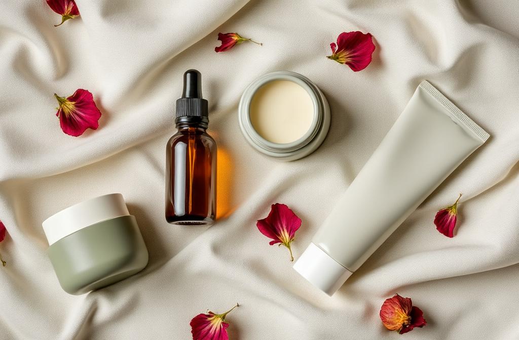 Routine beaute bio minimaliste : 5 produits sur lin creme